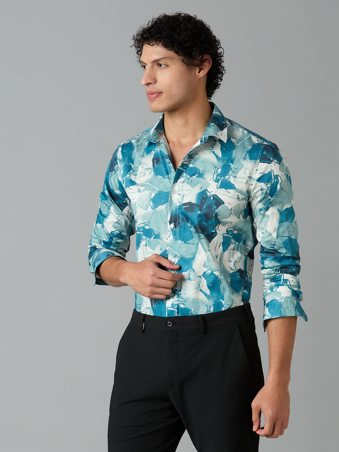Men's Slim Fit Blue 100% Cotton Printed Shirt | Mark & Albert