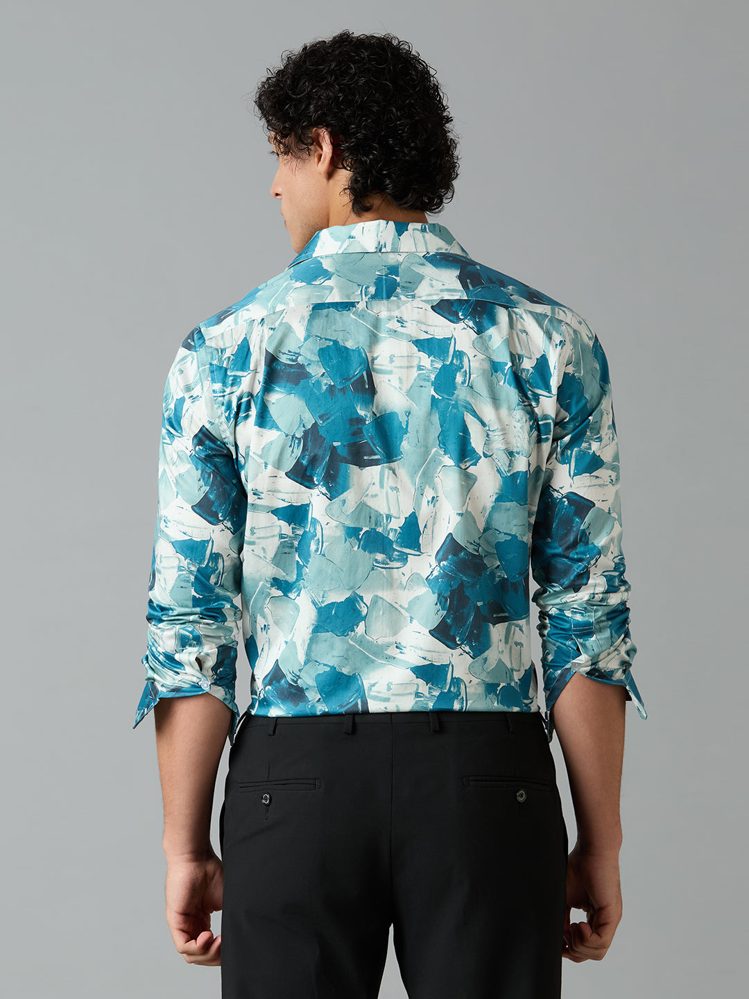 Men's Slim Fit Blue 100% Cotton Printed Shirt | Mark & Albert