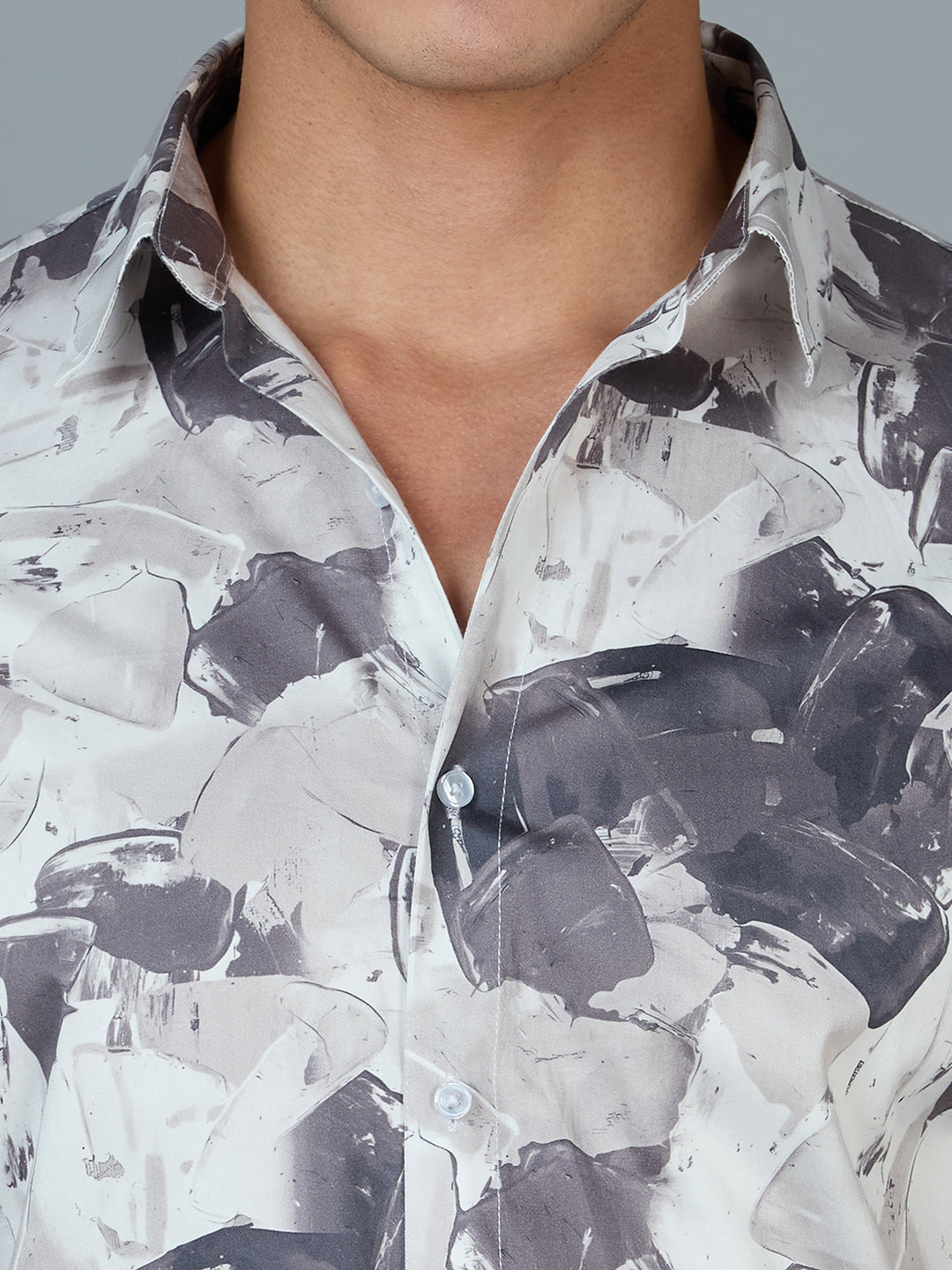 Men's Slim Fit Grey 100% Cotton Printed Shirt | Mark & Albert