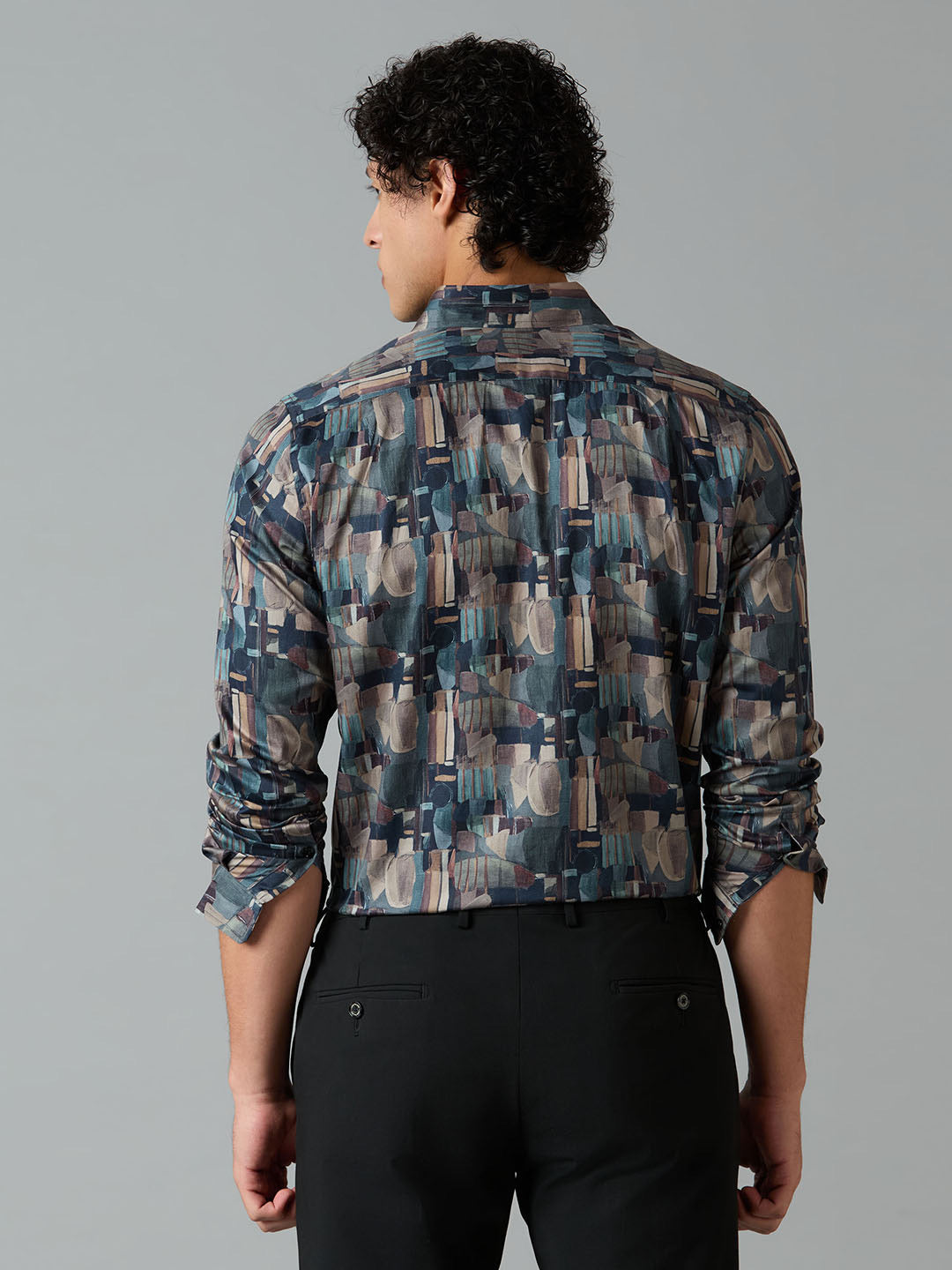 Men's Slim Fit Teal 100% Cotton Printed Shirt | Mark & Albert