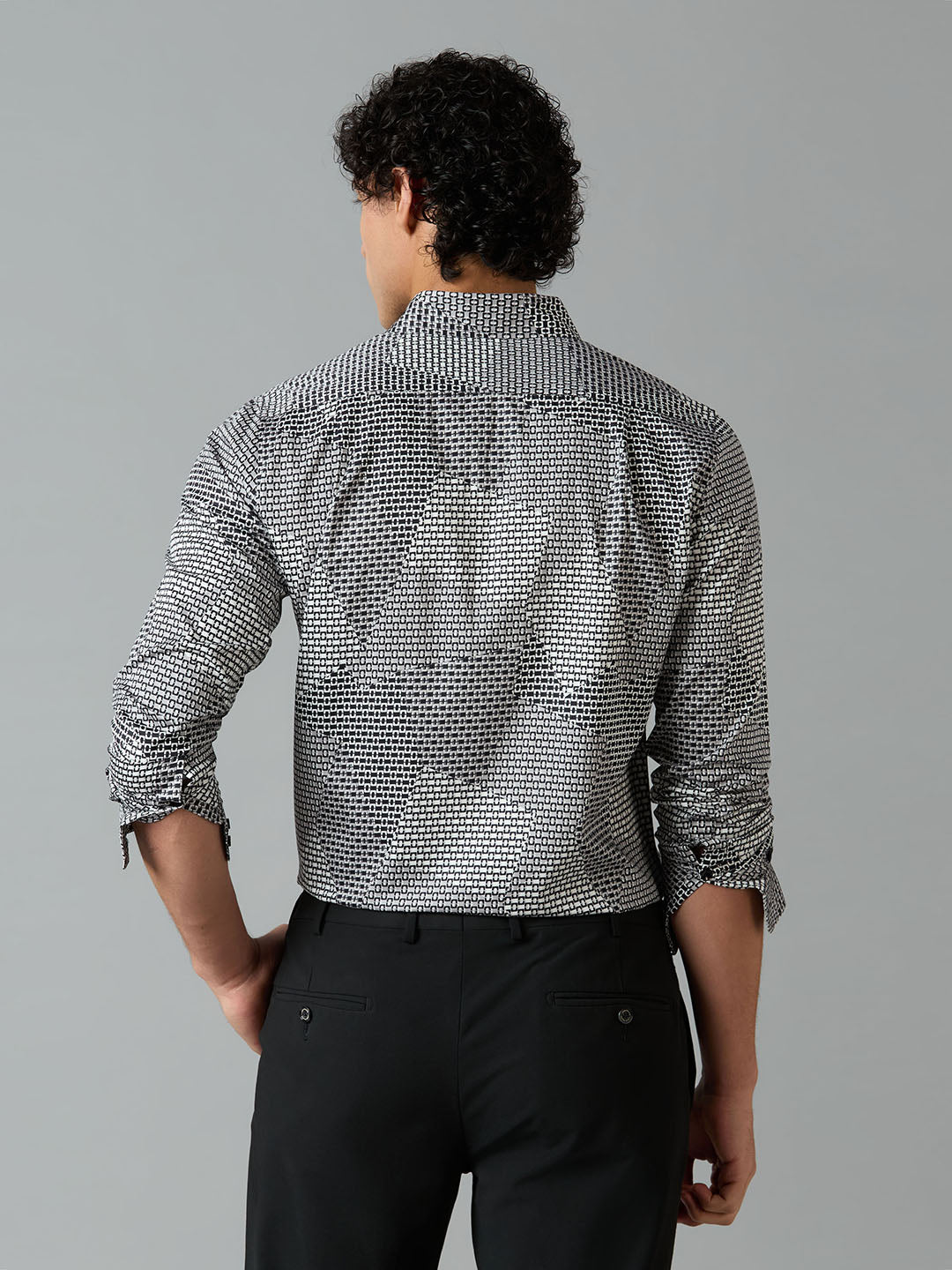 Men's Slim Fit Black Abstract Printed Giza Cotton Party Wear Shirt | MARK & ALBERT
