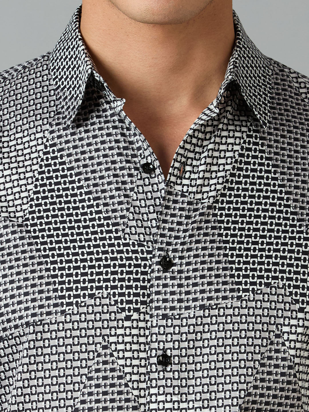 Men's Slim Fit Black Abstract Printed Giza Cotton Party Wear Shirt | MARK & ALBERT