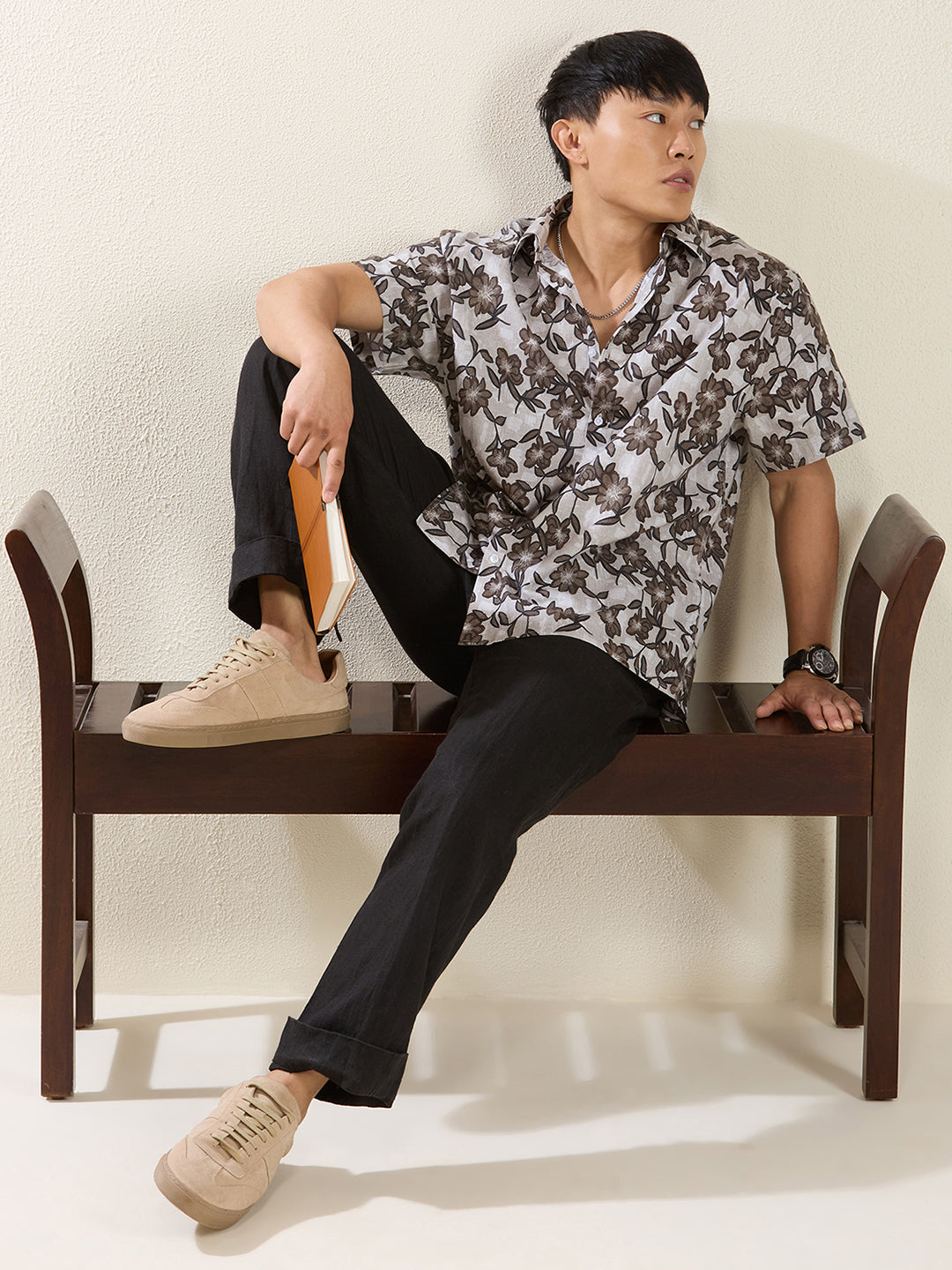 Men’s Relaxed Fit Half Sleeve Floral Printed Linen Shirt