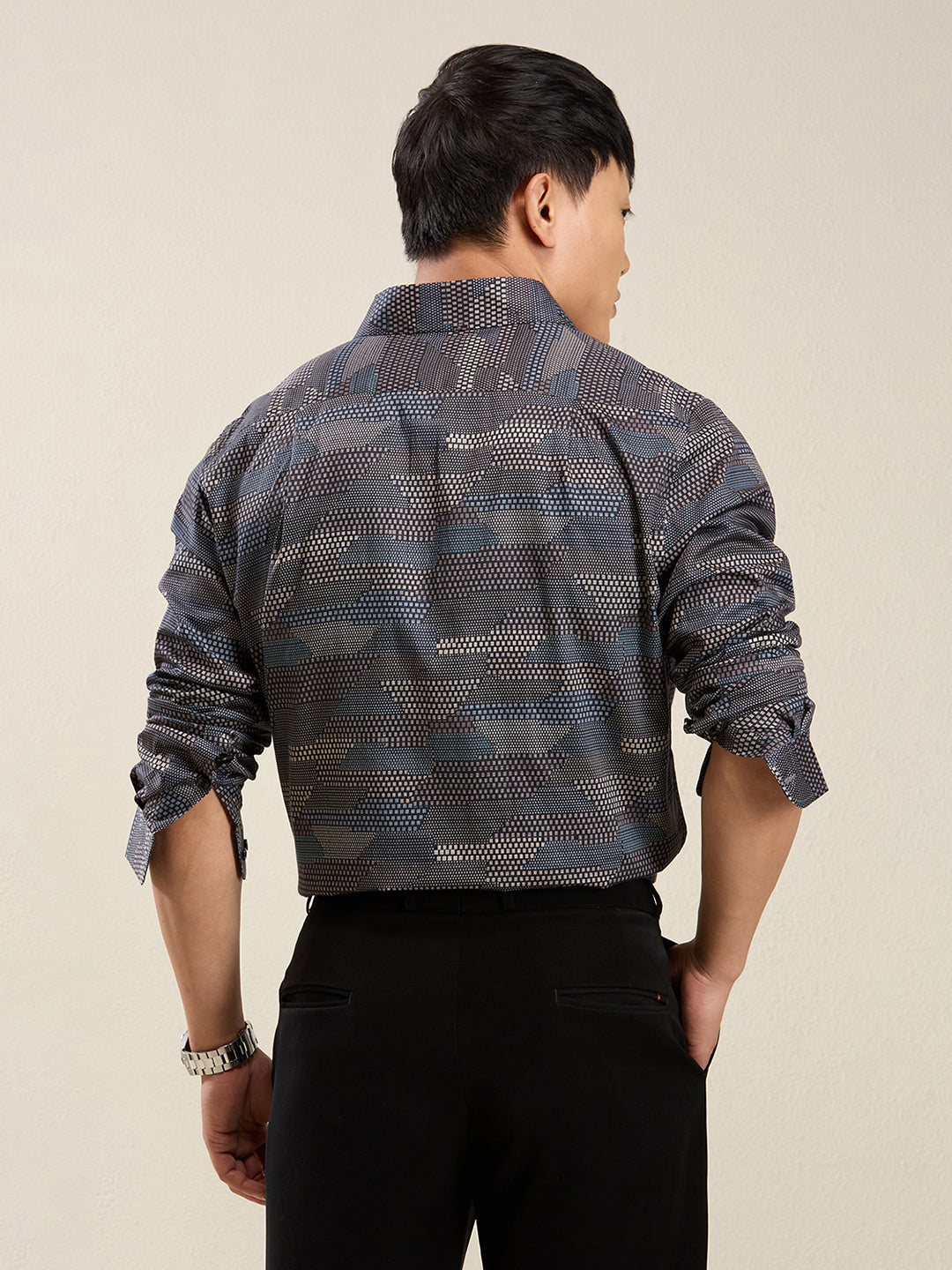 Men's Slim Fit Geometric Stripe Cotton Shirt