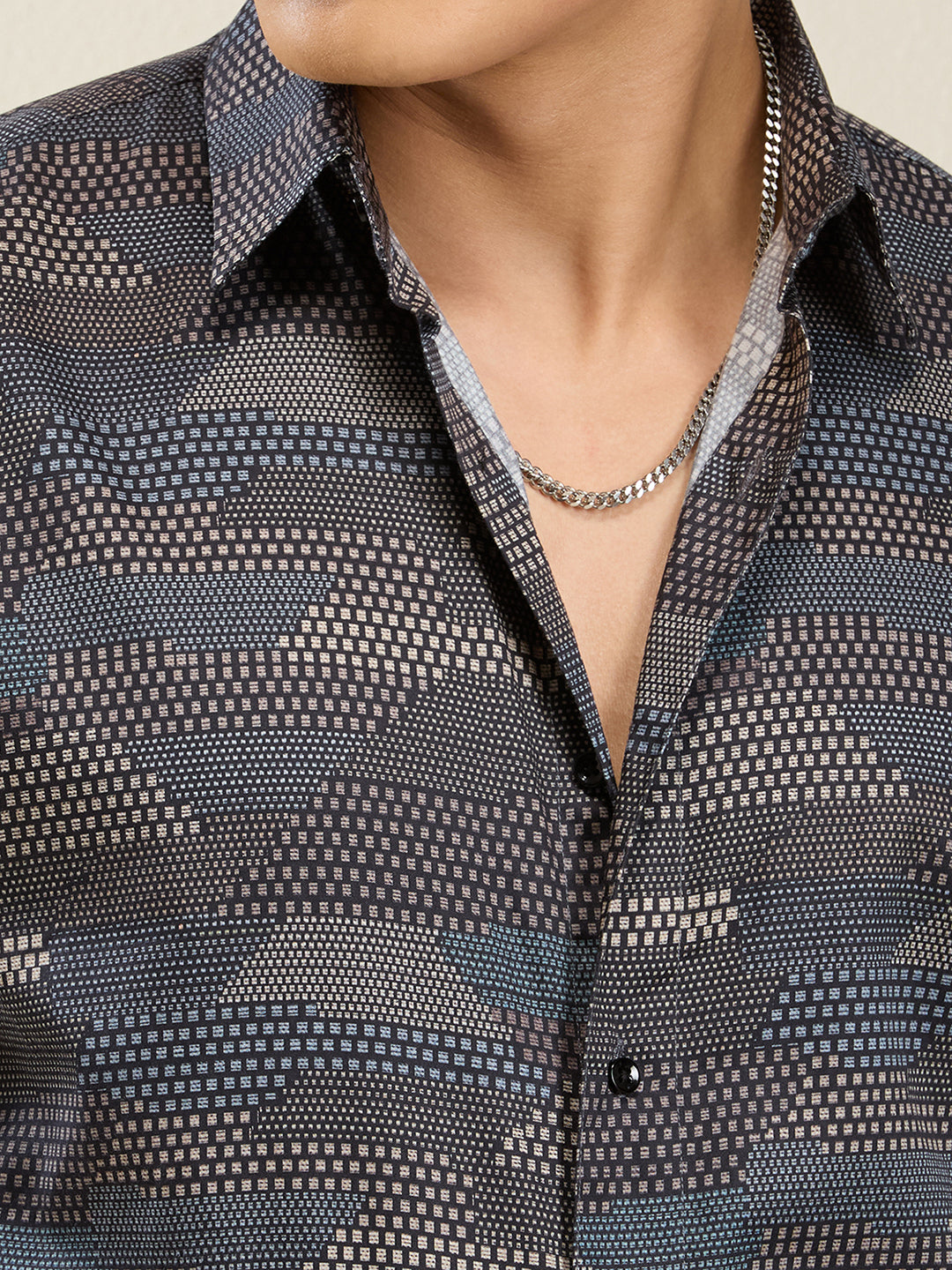 Men's Slim Fit Geometric Stripe Cotton Shirt