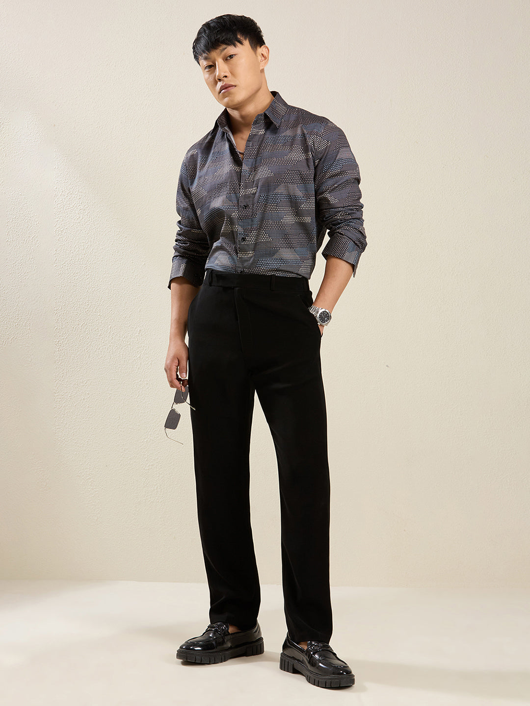 Men's Slim Fit Geometric Stripe Cotton Shirt