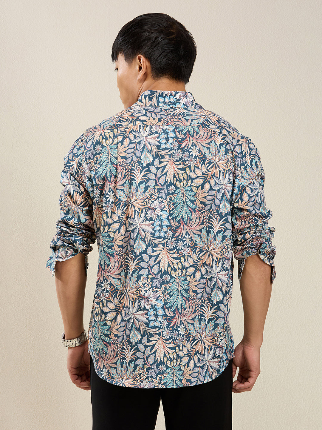 Men's Slim Fit Botanical Print Cotton Shirt
