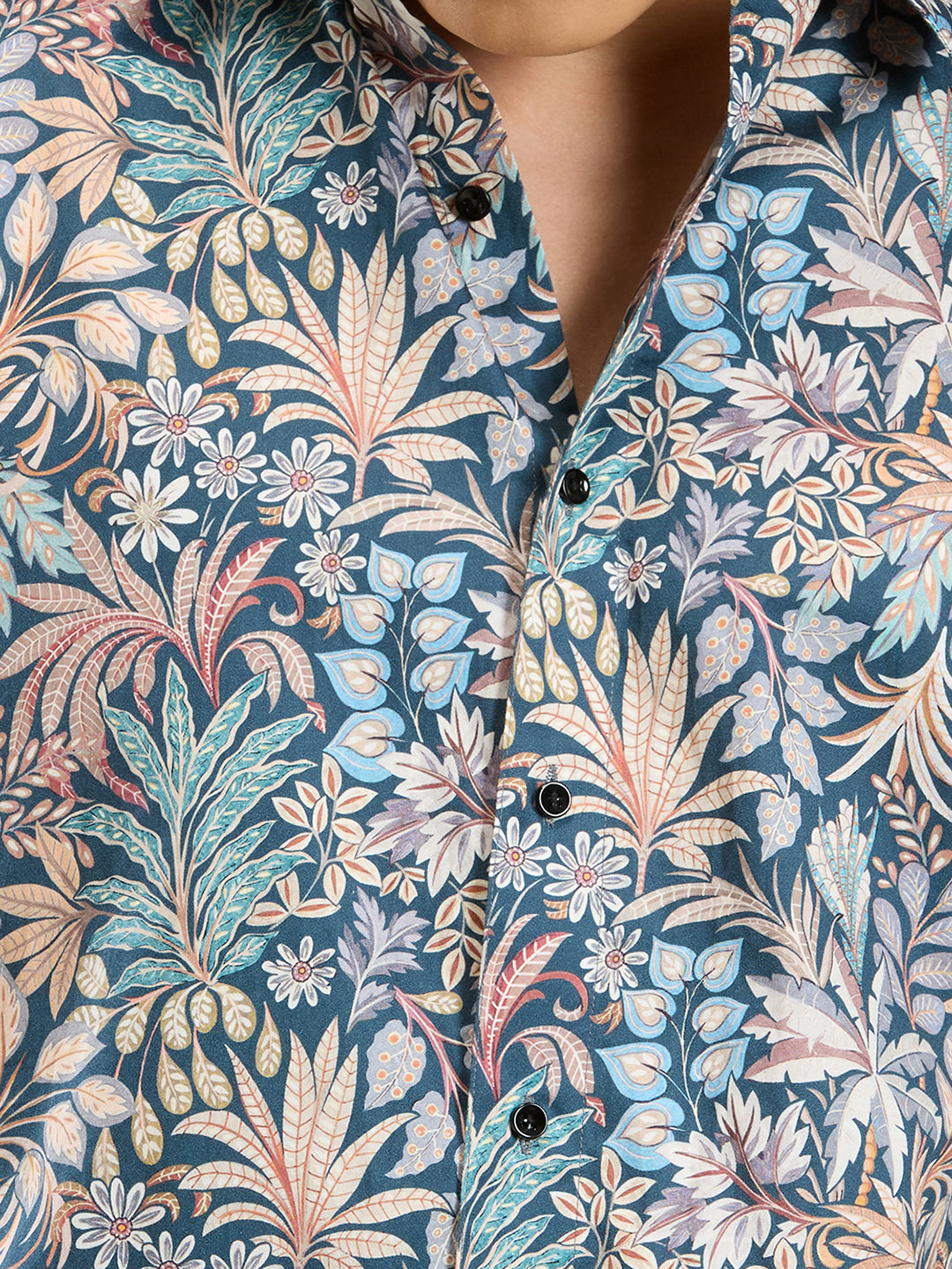 Men's Slim Fit Botanical Print Cotton Shirt