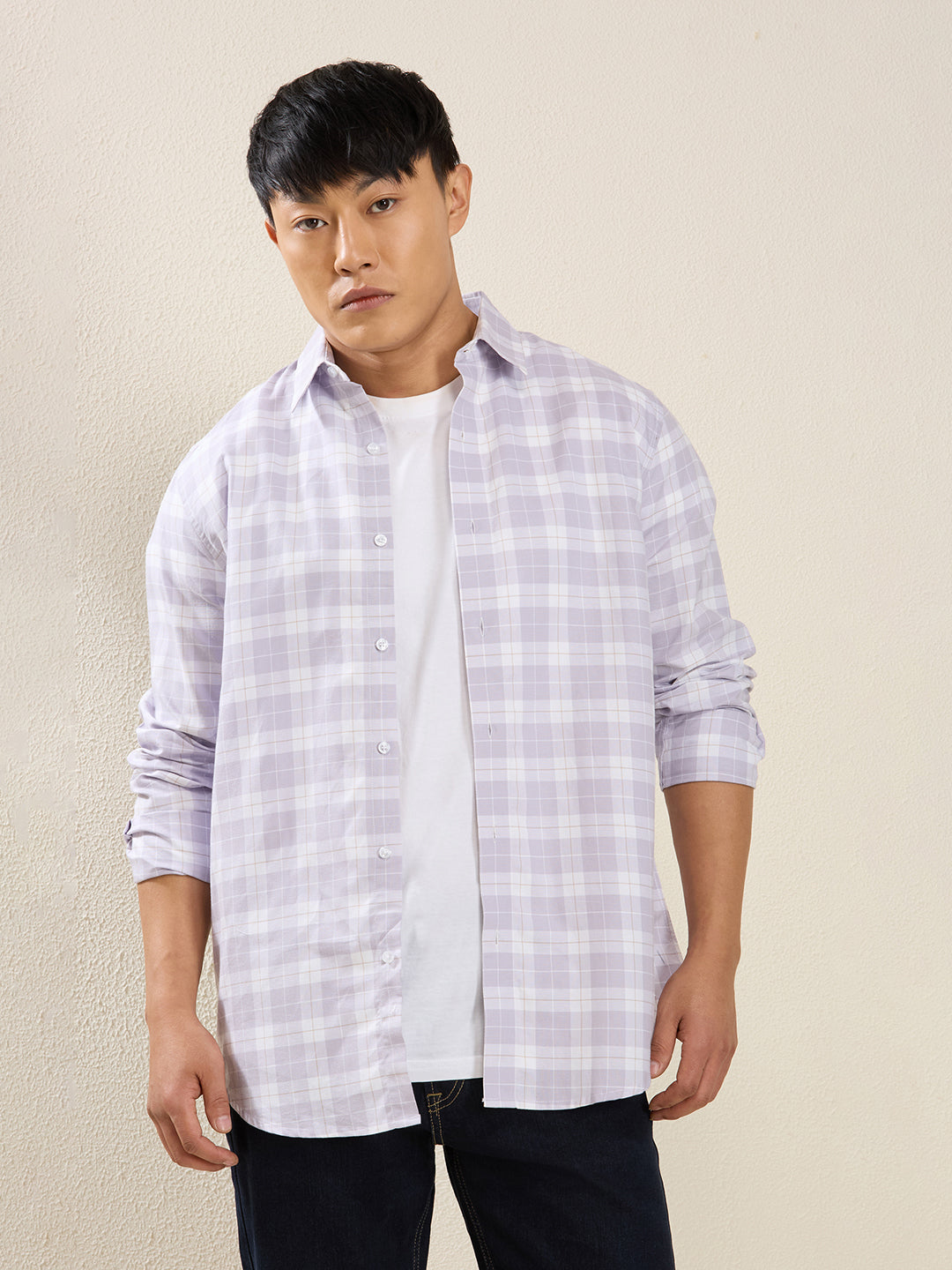 Men’s Lavender & White Checked Cotton Shirt