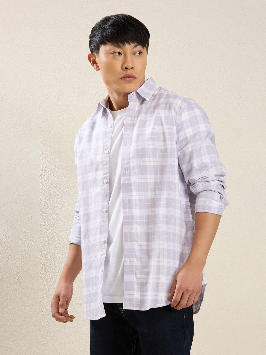 Men’s Lavender & White Checked Cotton Shirt