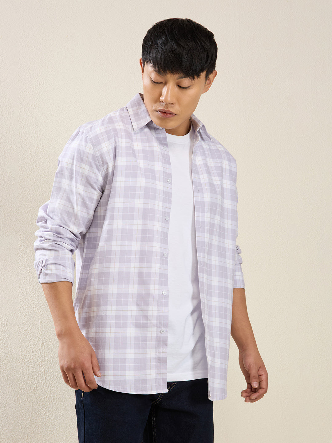 Men’s Lavender & White Checked Cotton Shirt