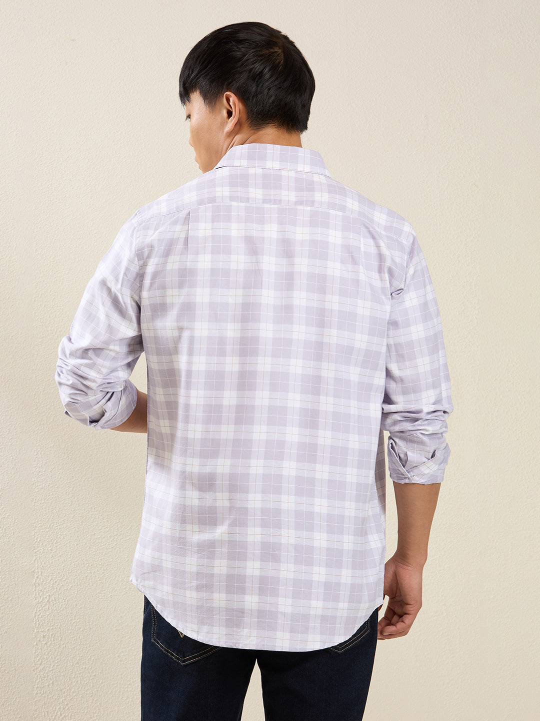Men’s Lavender & White Checked Cotton Shirt