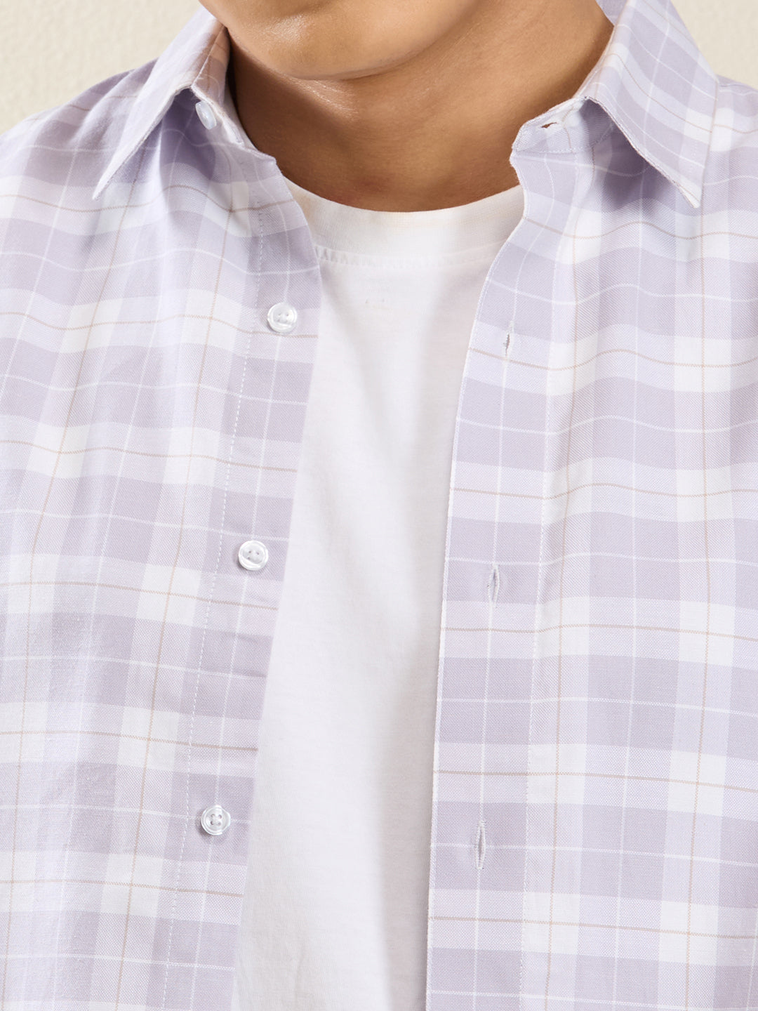 Men’s Lavender & White Checked Cotton Shirt