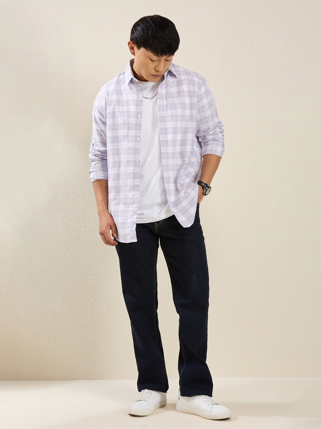 Men’s Lavender & White Checked Cotton Shirt