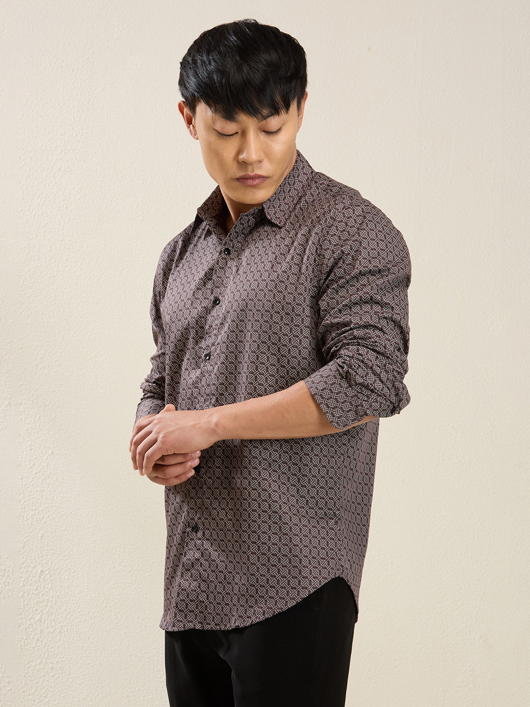 Men's Maroon Interlock Print Cotton Shirt
