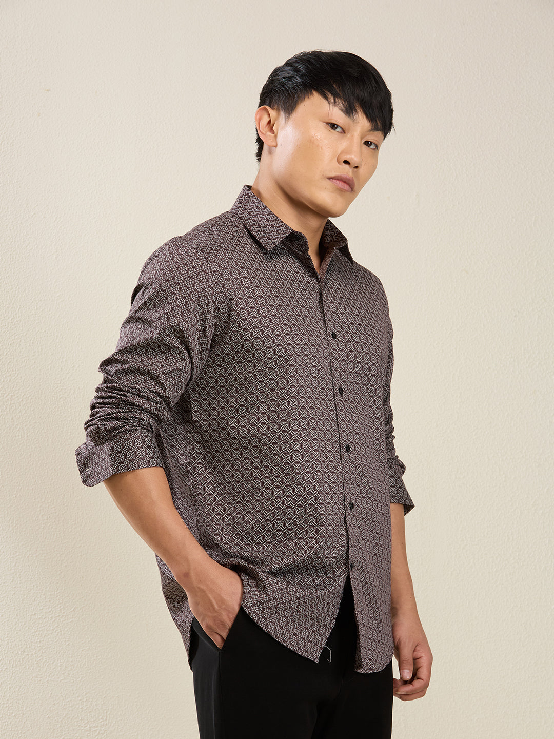 Men's Maroon Interlock Print Cotton Shirt