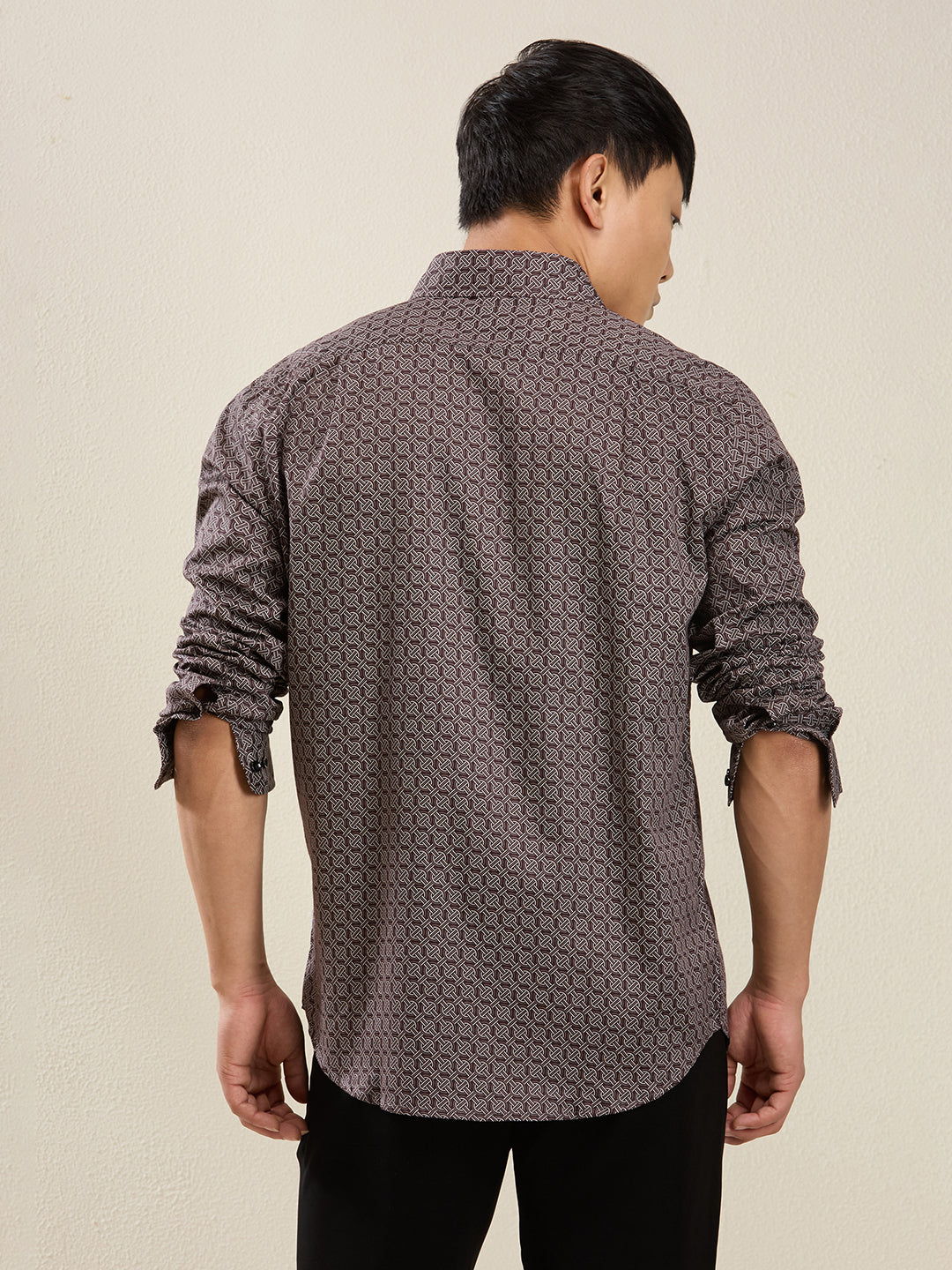 Men's Maroon Interlock Print Cotton Shirt