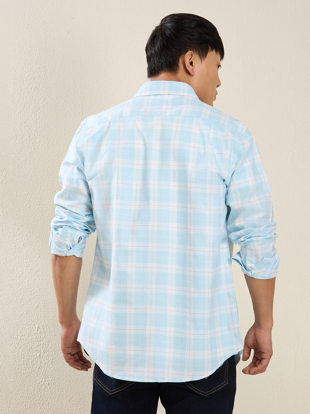 Men’s Sky Blue & White Checked Cotton Shirt