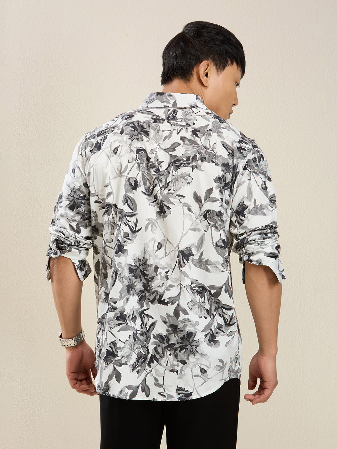 Men's Slim Fit Light Floral Print Cotton Shirt