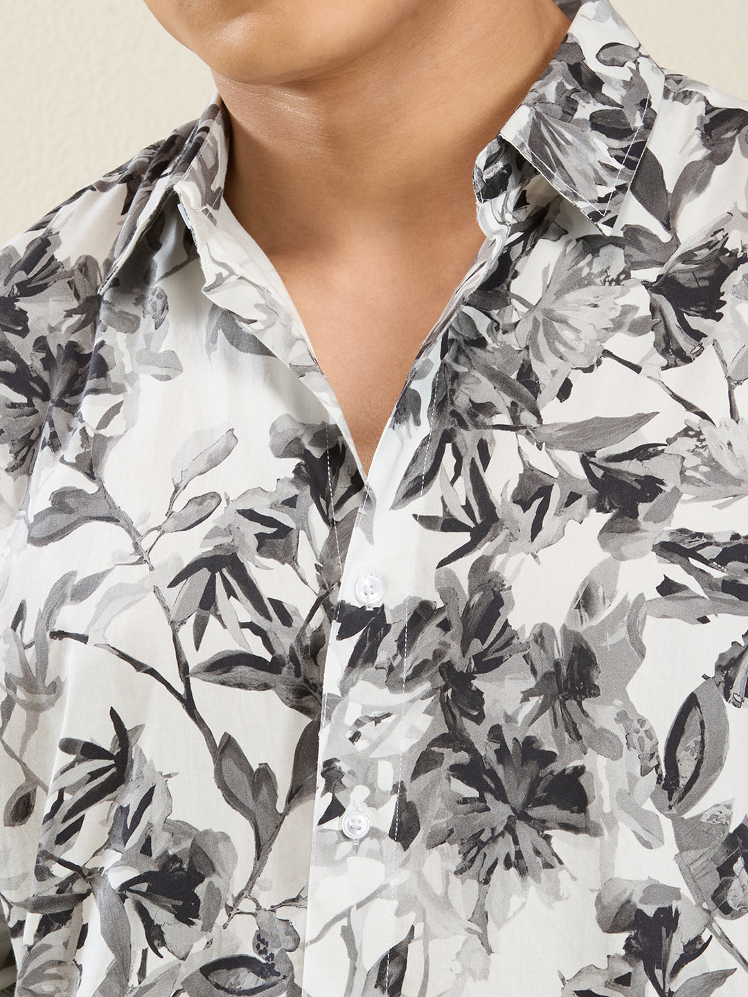 Men's Slim Fit Light Floral Print Cotton Shirt