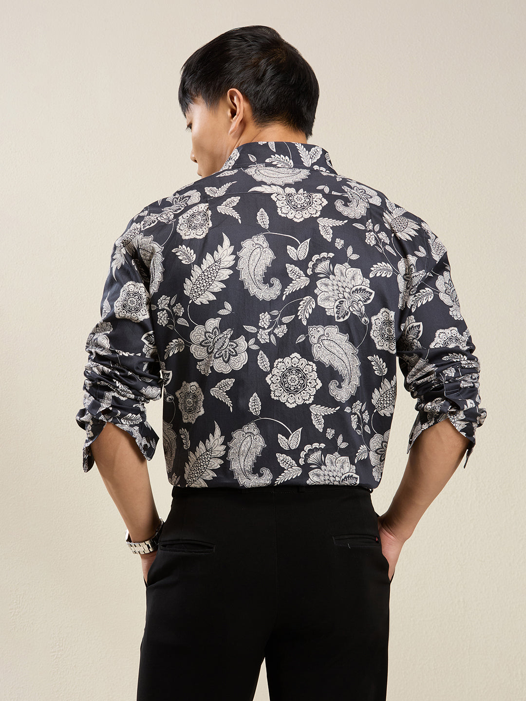 Men's Slim Fit Dark Paisley Cotton Shirt