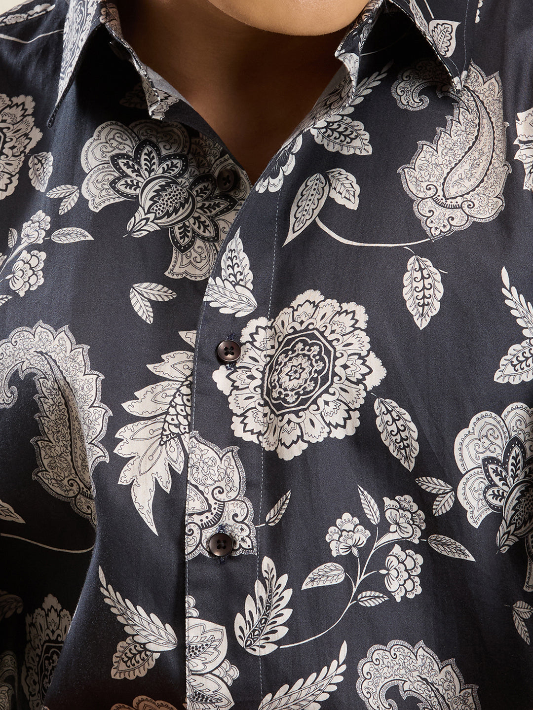 Men's Slim Fit Dark Paisley Cotton Shirt