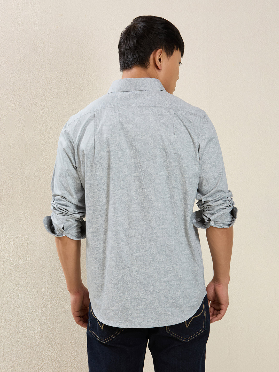 Men’s Grey Textured Print Cotton Shirt
