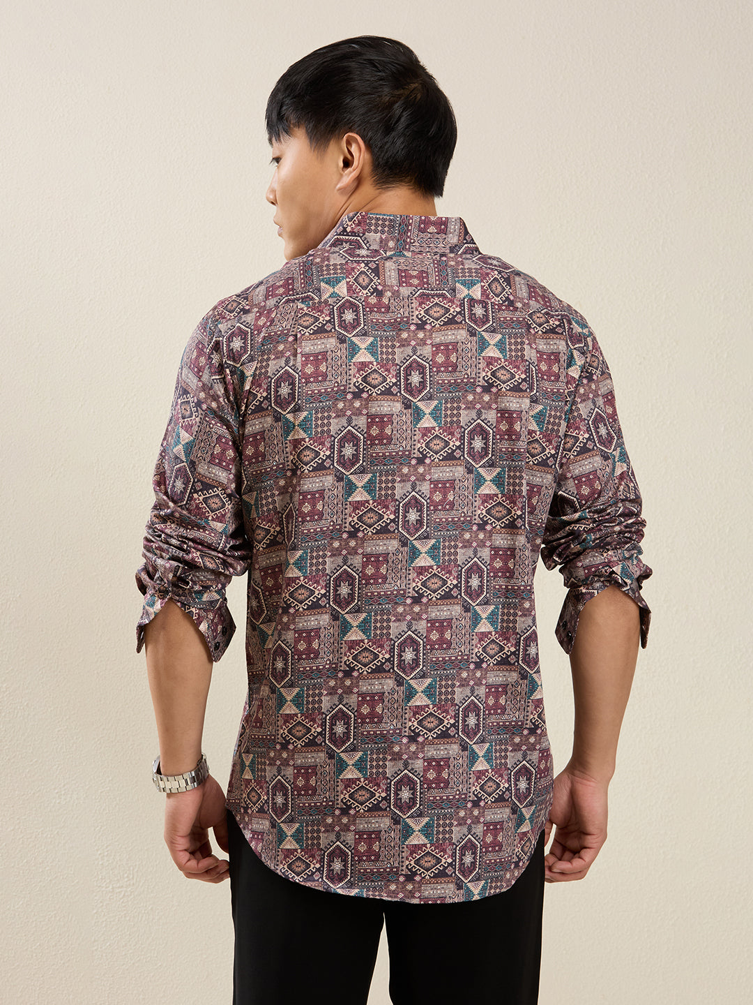 Men's Slim Fit Multi-Geometric Print Cotton Shirt