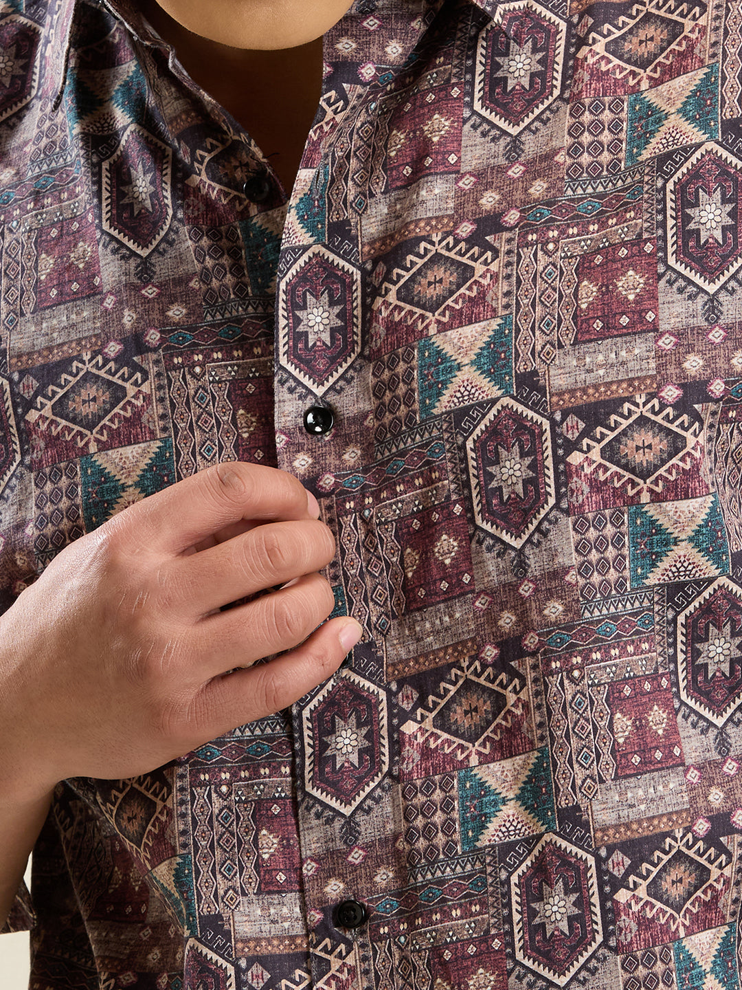 Men's Slim Fit Multi-Geometric Print Cotton Shirt