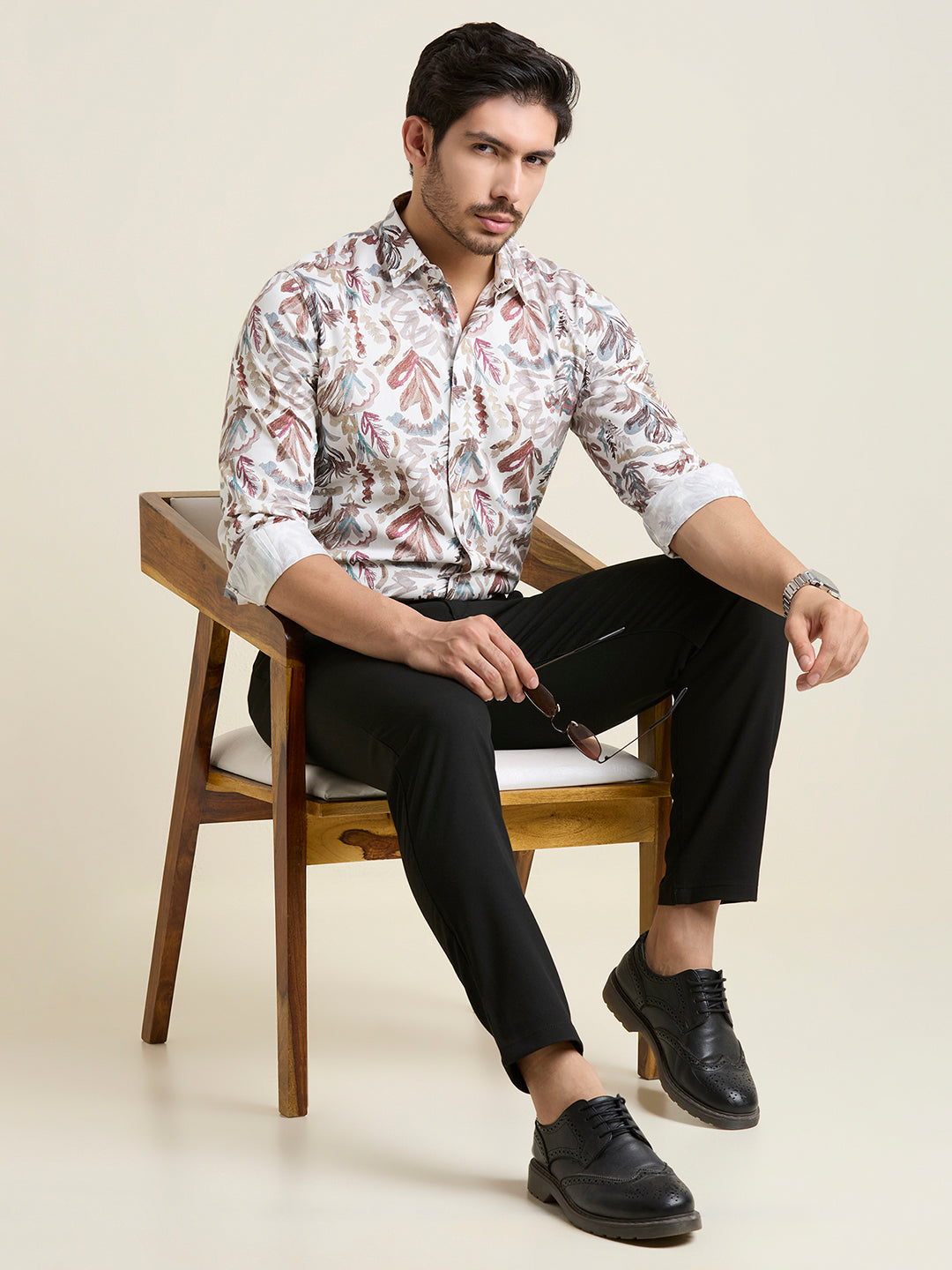 Men's Slim Fit White Abstract 100% Cotton Shirt | Mark & Albert