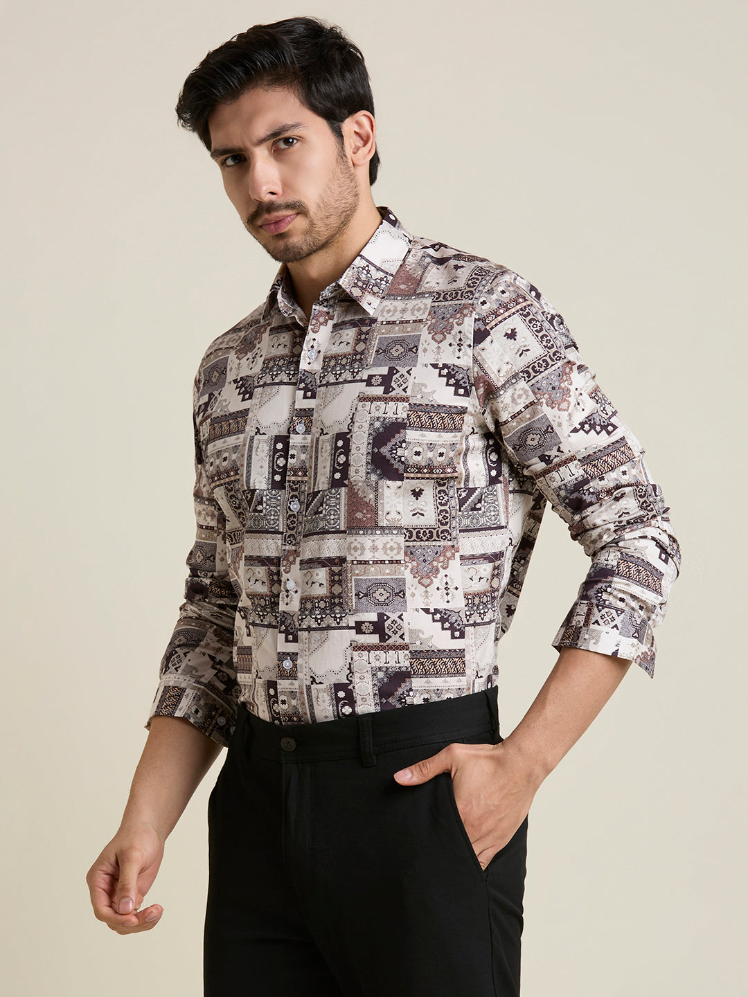 Earthy Mosaic Print Premium Giza Cotton Shirt