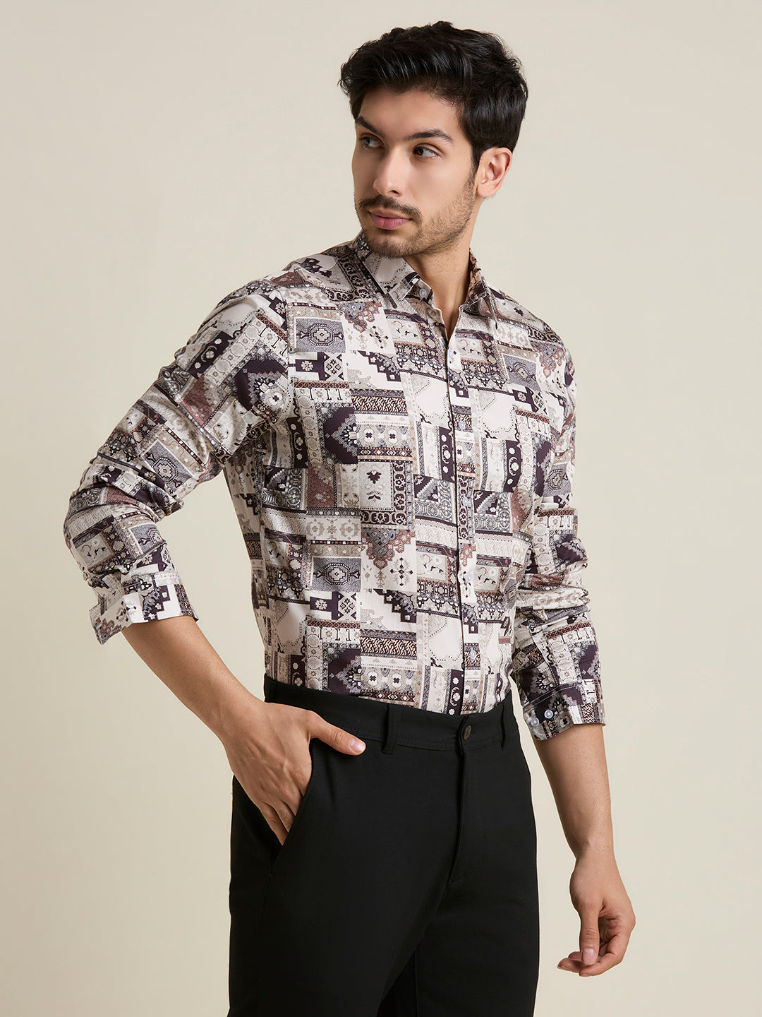 Earthy Mosaic Print Premium Giza Cotton Shirt