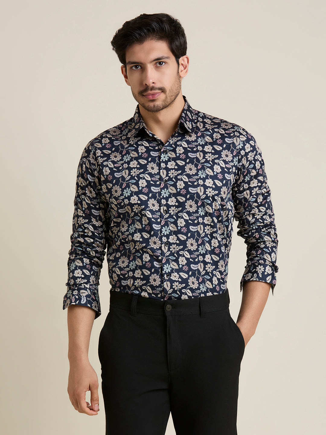 Men's Slim Fit Blue Printed 100% Cotton Shirt | Mark & Albert