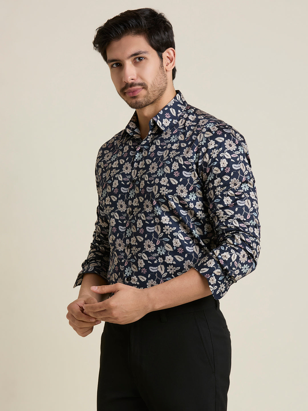 Men's Slim Fit Blue Printed 100% Cotton Shirt | Mark & Albert