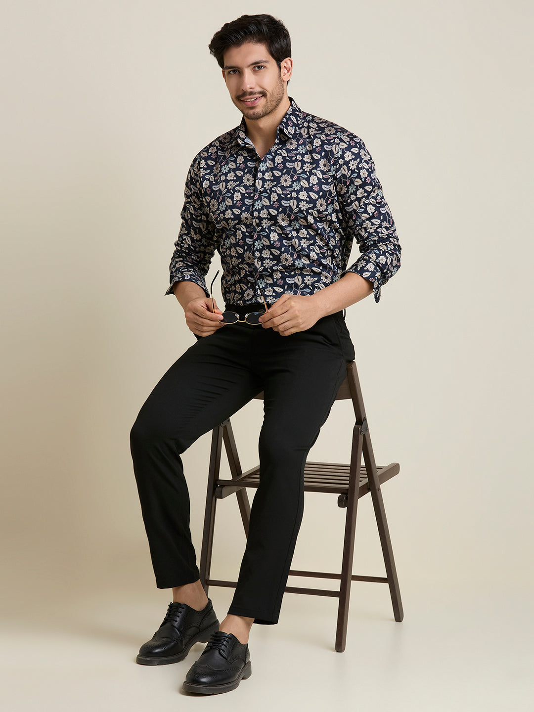 Men's Slim Fit Blue Printed 100% Cotton Shirt | Mark & Albert
