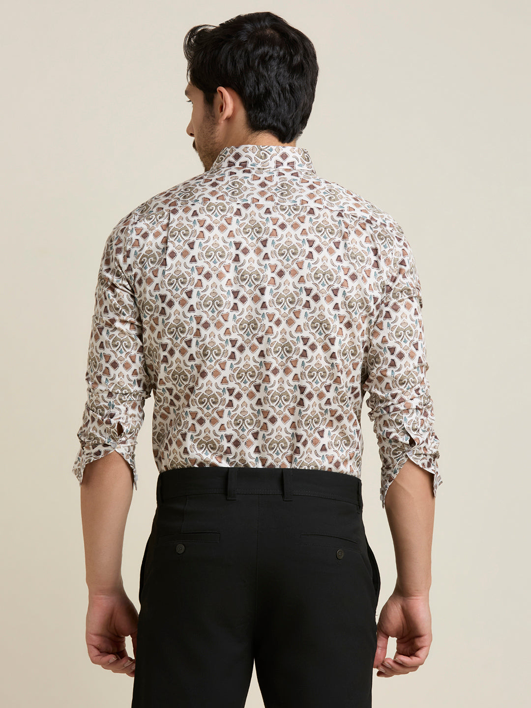 Men's Slim Fit White Printed 100% Cotton Shirt | Mark & Albert