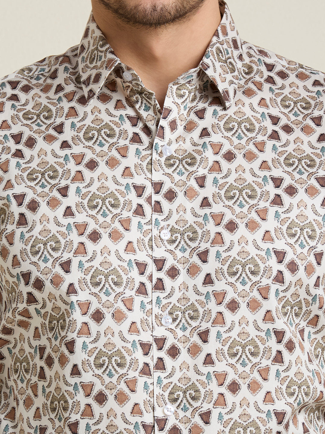 Men's Slim Fit White Printed 100% Cotton Shirt | Mark & Albert