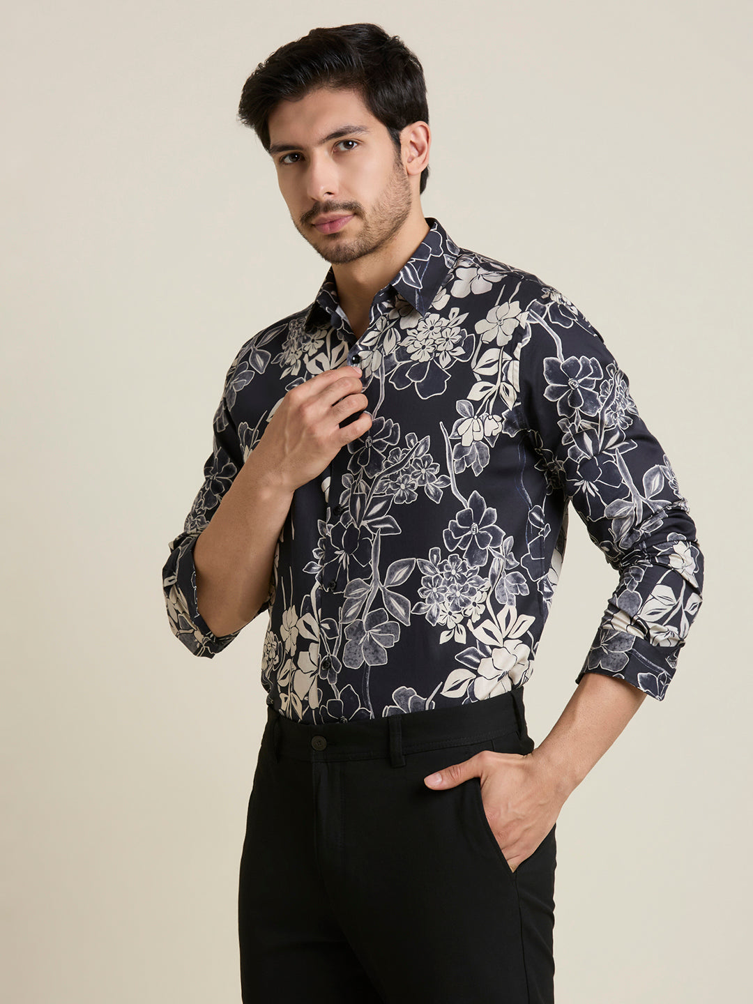 Men's Slim Fit Midnight Floral 100% Giza Cotton Shirt | Mark & Albert