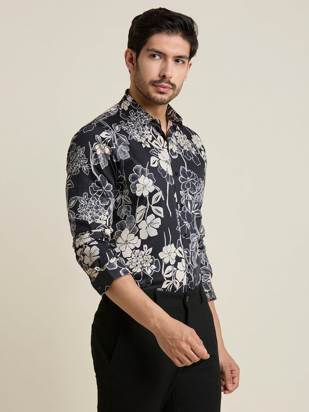 Men's Slim Fit Midnight Floral 100% Giza Cotton Shirt | Mark & Albert