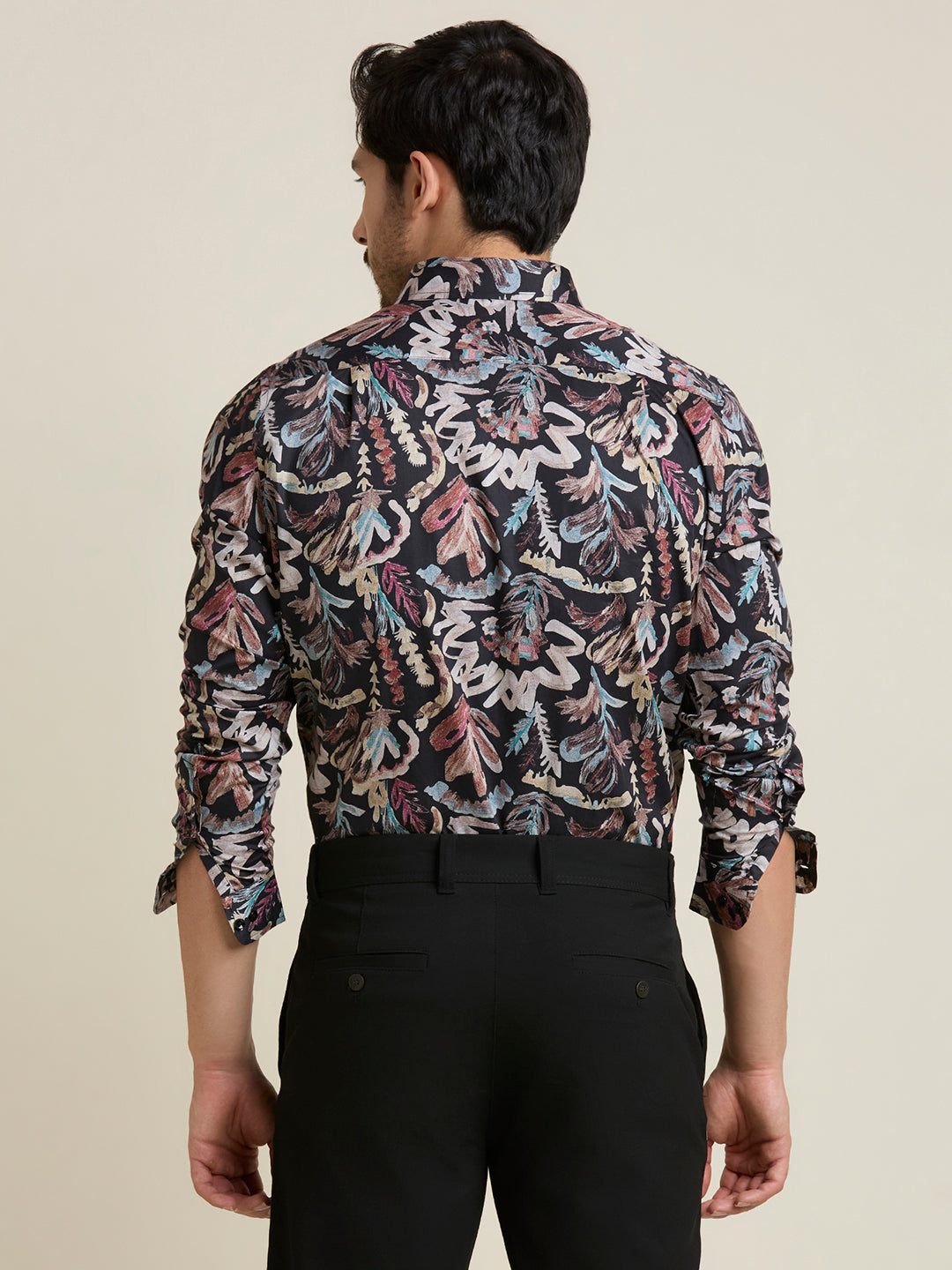 Men's Slim Fit Charcoal Abstract 100% Giza Cotton Shirt | Mark & Albert