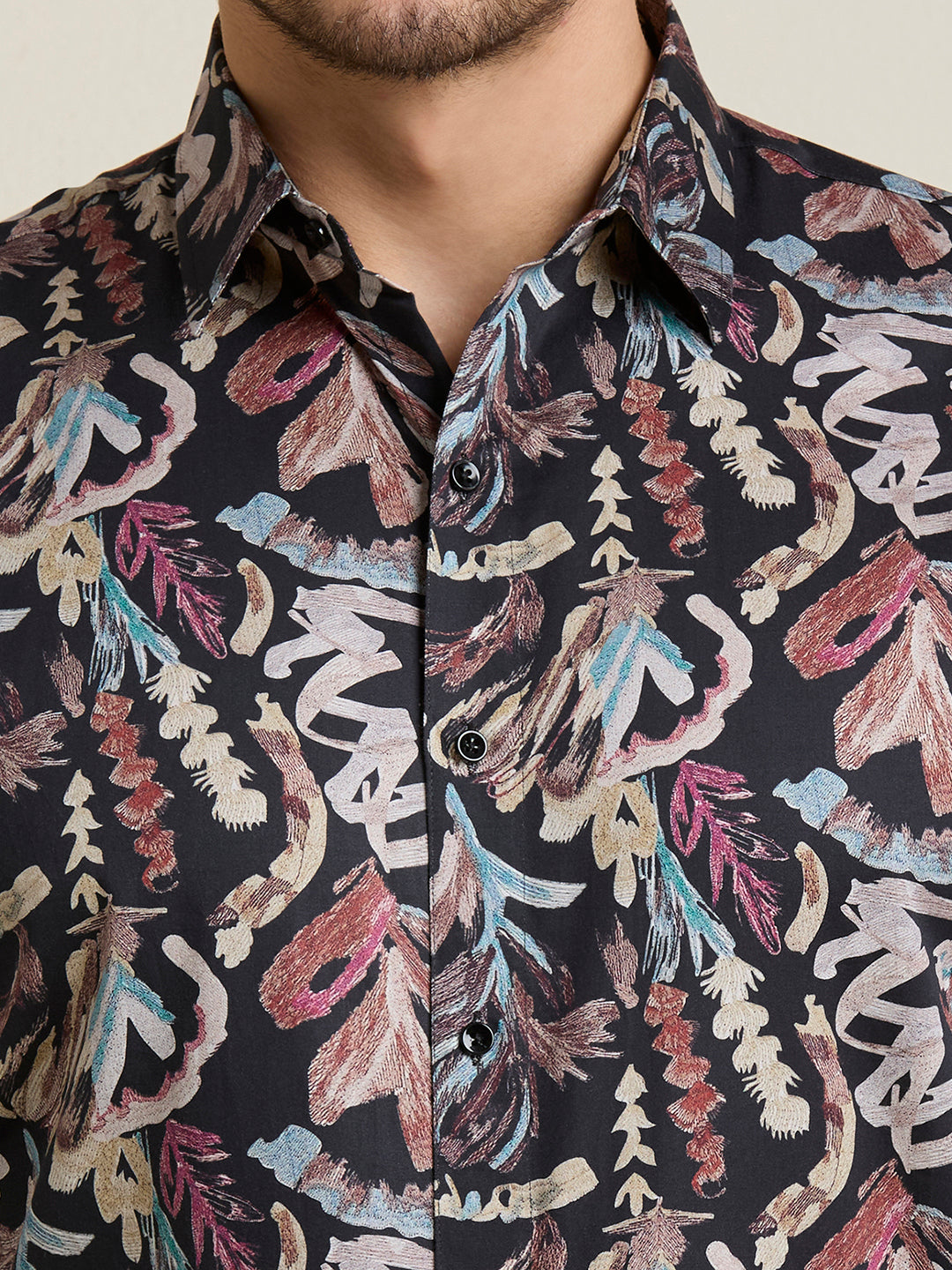 Men's Slim Fit Charcoal Abstract 100% Giza Cotton Shirt | Mark & Albert