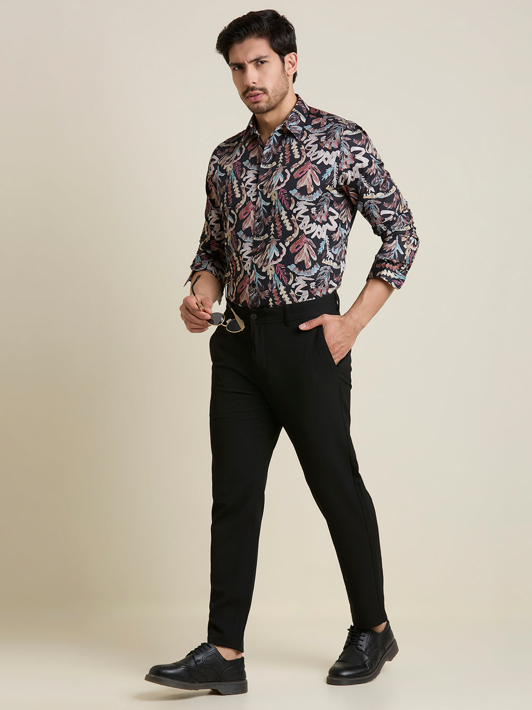 Men's Slim Fit Charcoal Abstract 100% Giza Cotton Shirt | Mark & Albert