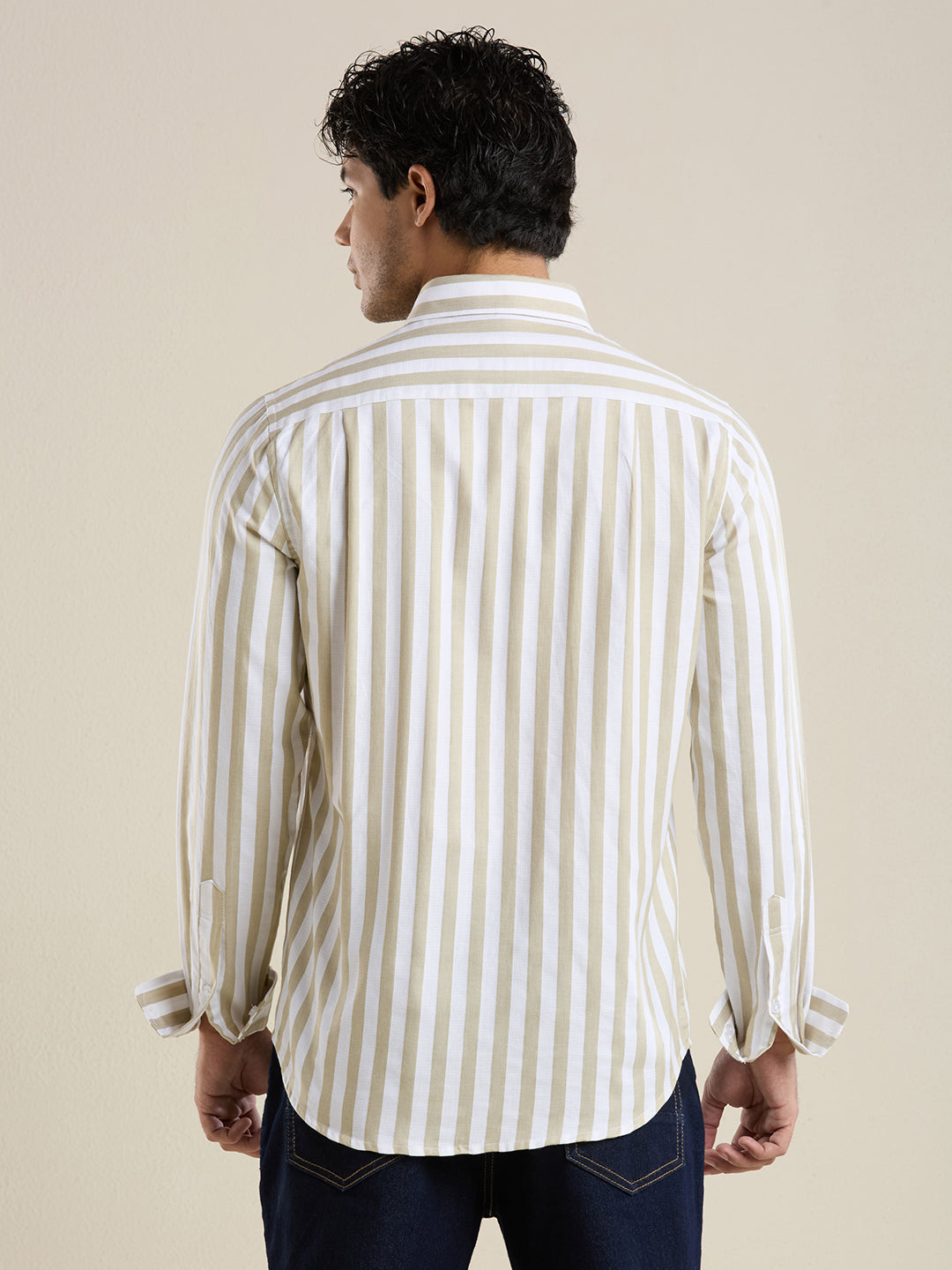 Beige Bold Striped Luxury Cotton Shirt