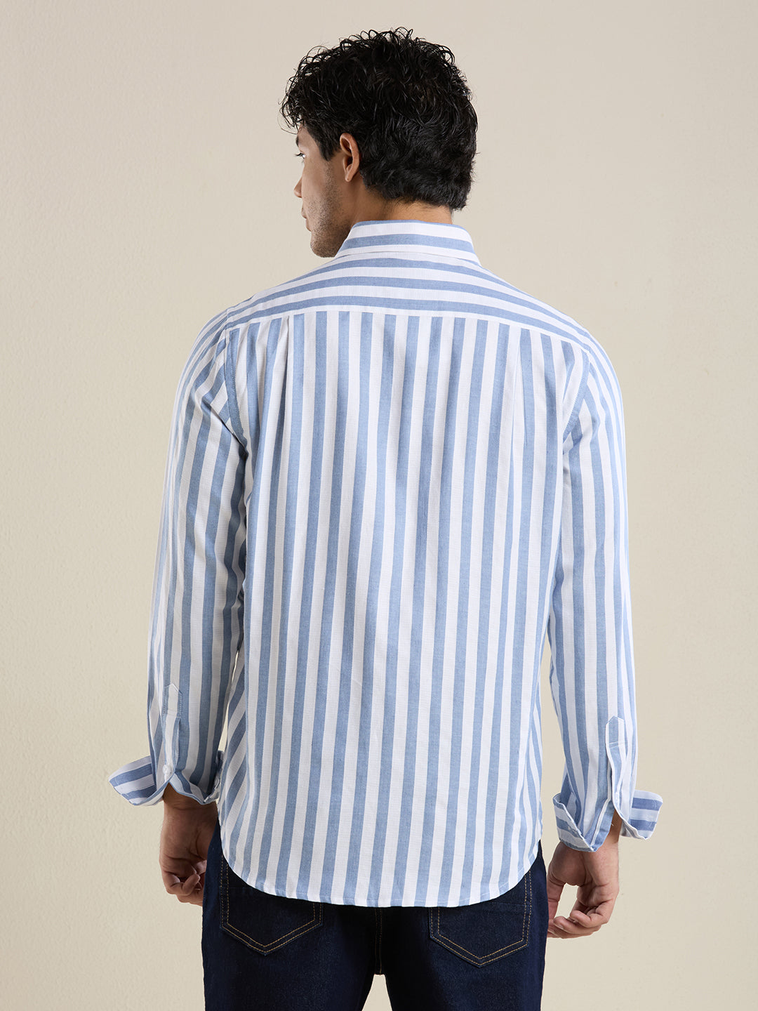 Cerulean Blue Bold Striped Luxury Cotton Shirt