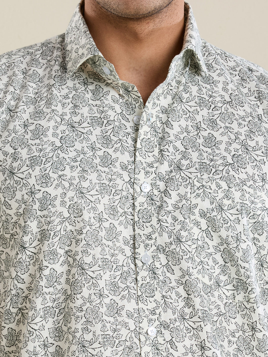 Men's Slim Fit Sage Floral Printed Cotton Casual Shirt