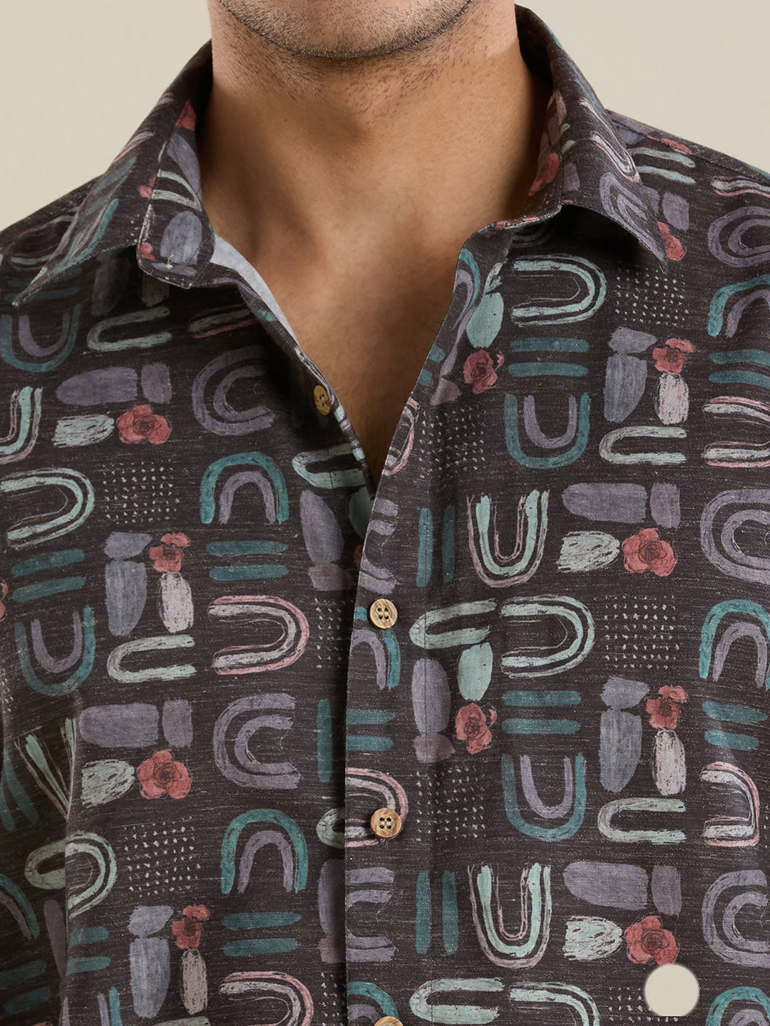 Luxury Slate Abstract Motif Linen Shirt – Slim Fit