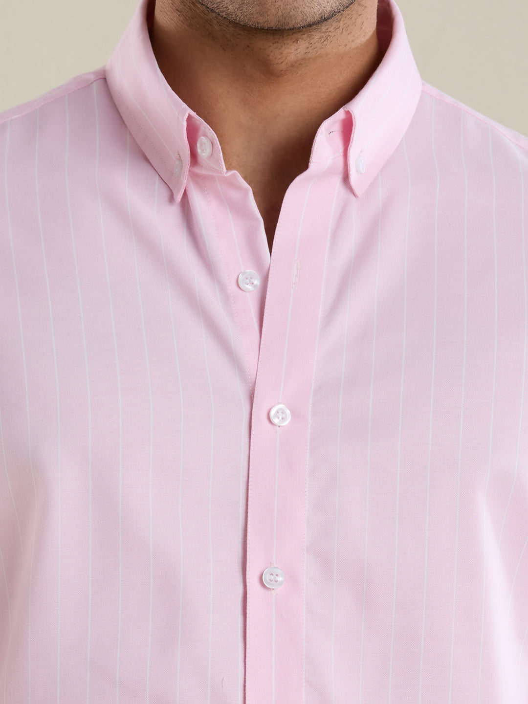 Men's Slim Fit Pink Striped Oxford Cotton Casual Shirt | Mark & Albert