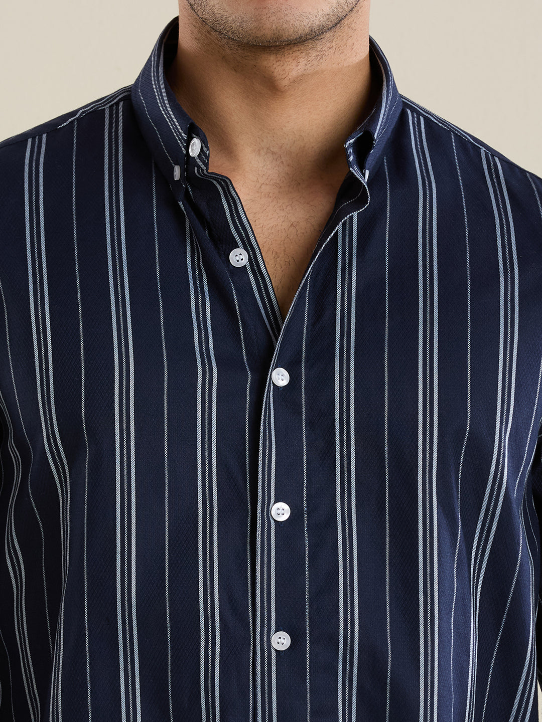 Men's Slim Fit Blue Striped Oxford Cotton Casual Shirt | Mark & Albert