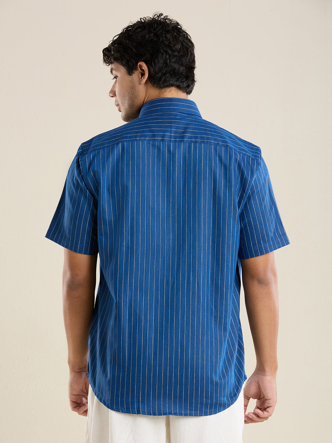 Men's Half Sleeve Striped Cotton Linen Shirt