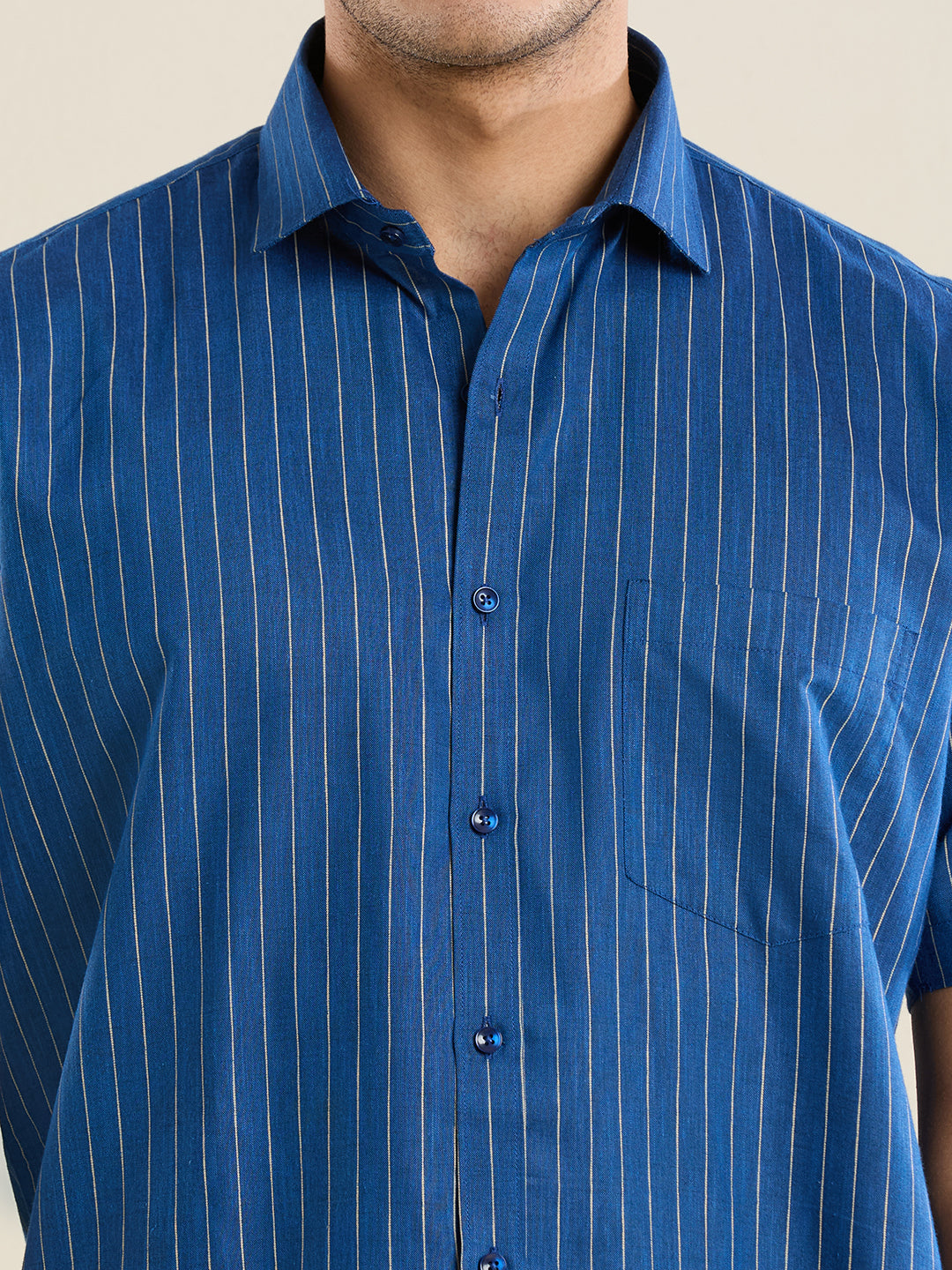 Men's Half Sleeve Striped Cotton Linen Shirt